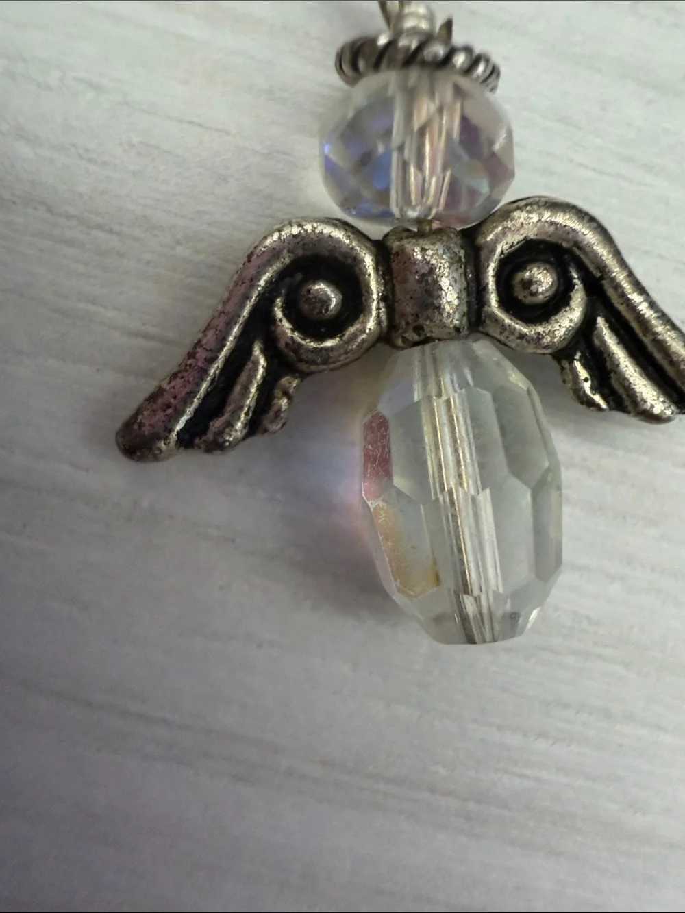 Iridescent Crystal Angel Wing Drop Earrings - Silver